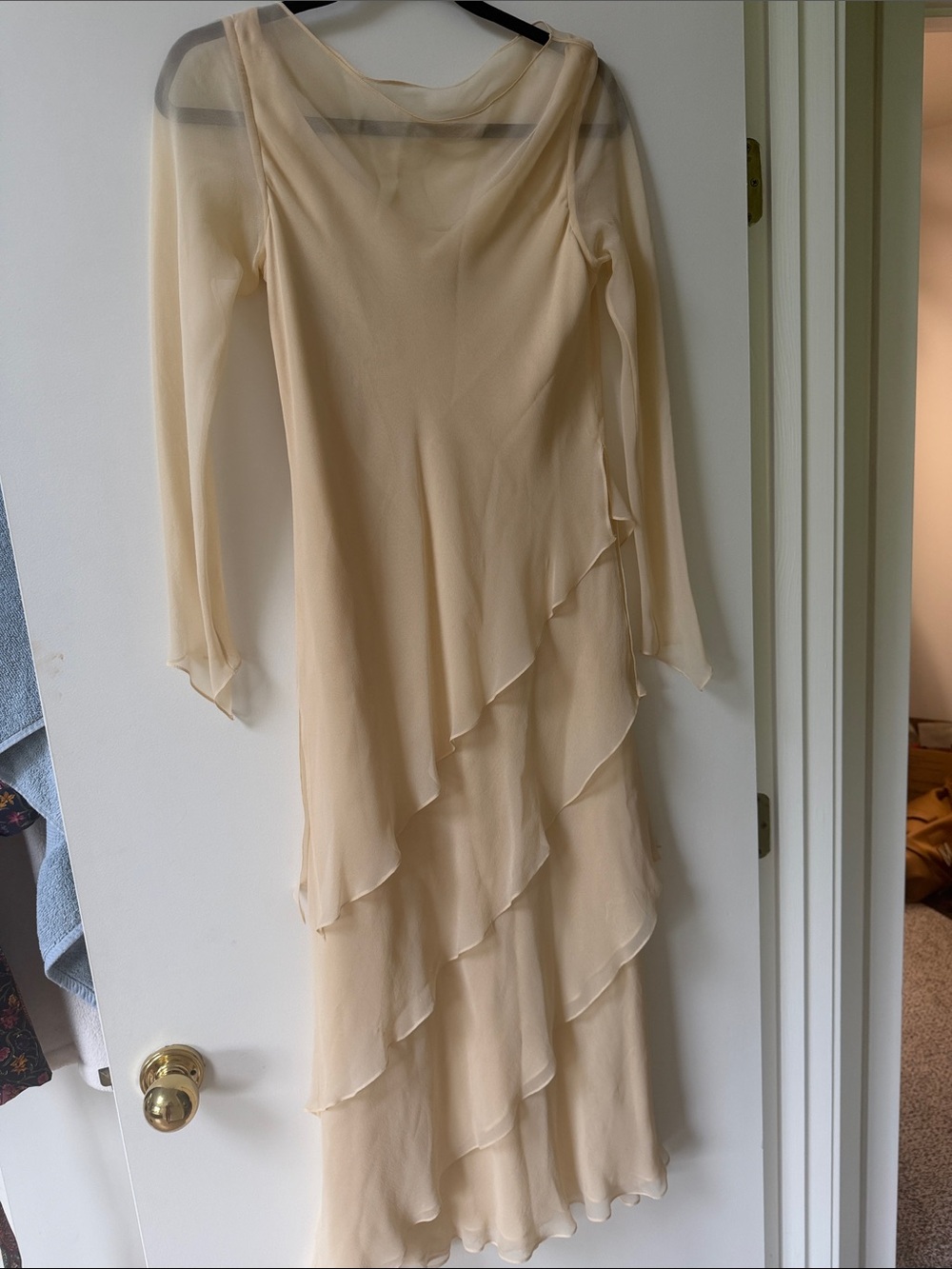 Saks Fifth Avenue Cream Layered Long-Sleeve Chiffon Dress